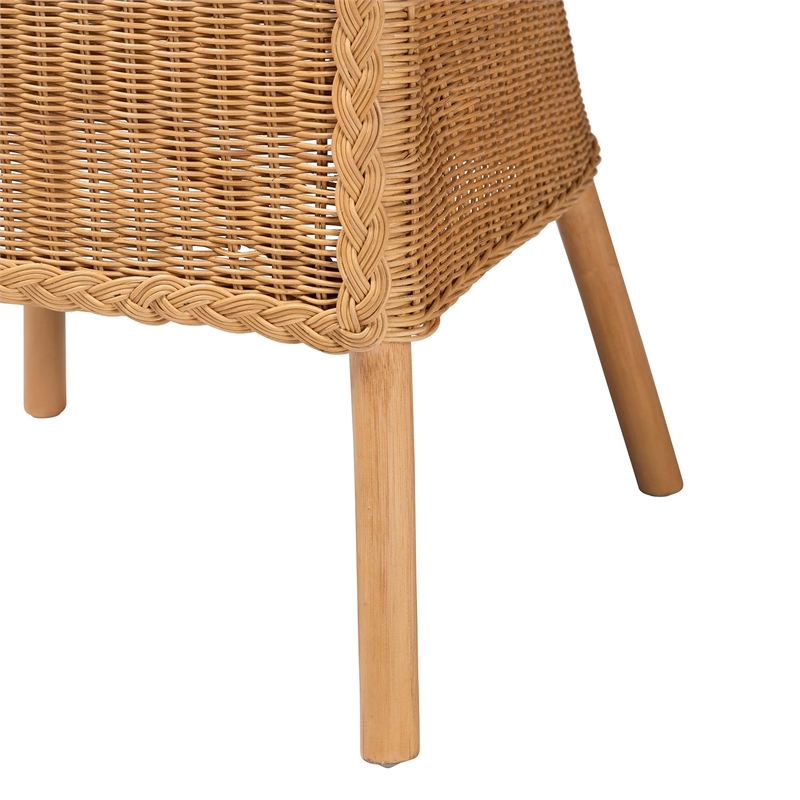 Pemberly Row Natural Rattan 5-Piece Dining Set with Braided Scalloped Table