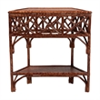 Pemberly Row Marbled Tortoise Rattan Console Table with Lower Shelf