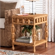Pemberly Row Natural Rattan End Table with Braided Detail and Open Shelf