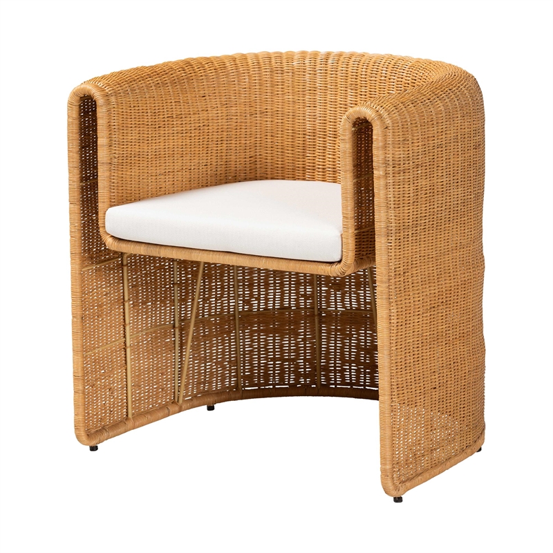 Pemberly Row Natural Rattan 5-Piece Barrel Chair Dining Set with Round Table