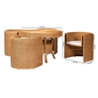 Pemberly Row Natural Rattan 5-Piece Barrel Chair Dining Set with Round Table