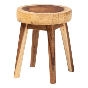 Pemberly Row Solid Suar Wood Round End Table with Tapered Legs
