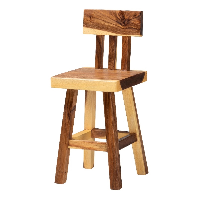 Pemberly Row Solid Suar Wood Hand-Carved Counter Stool with Footrest