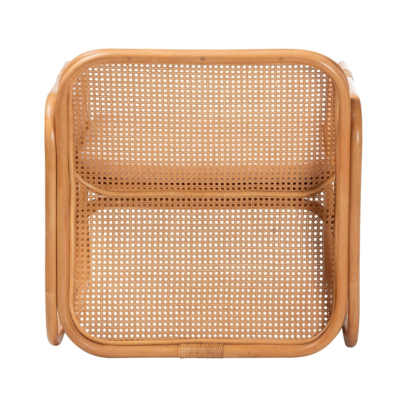 Pemberly Row Natural Rattan Armchair with Woven Panels and Removable Cushion