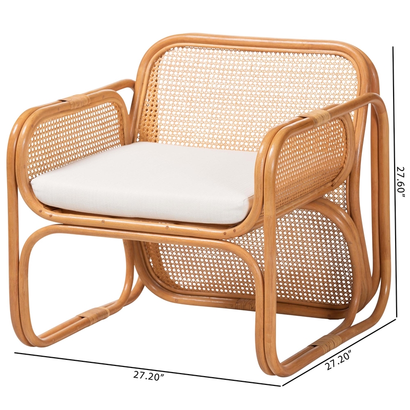 Pemberly Row Natural Rattan Armchair with Woven Panels and Removable Cushion