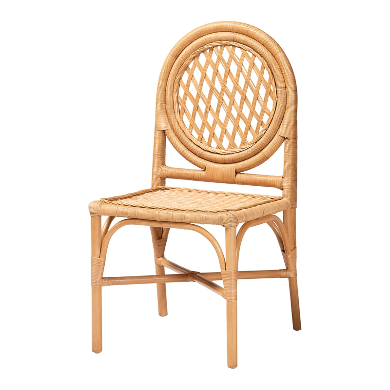 Pemberly Row 5-Piece Natural Rattan Dining Set in Honey with Scalloped Table