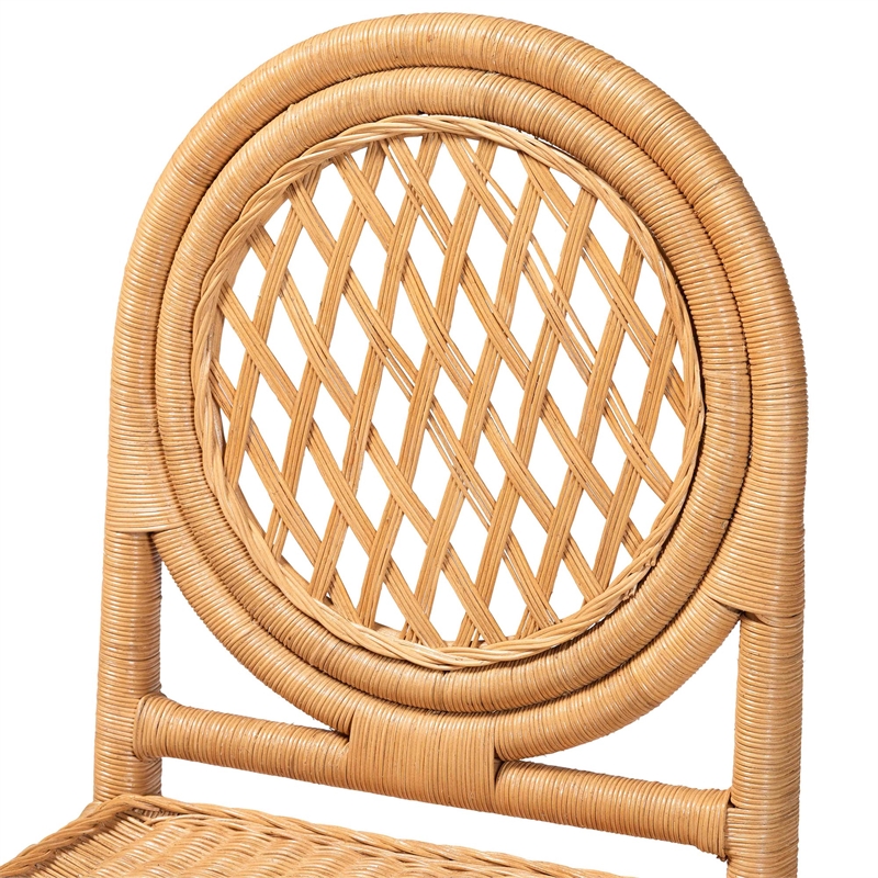 Pemberly Row 5-Piece Natural Rattan Dining Set in Honey with Scalloped Table