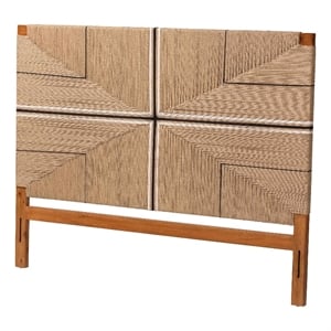 Pemberly Row Mahogany Wood King Headboard with Handwoven Loom Panel