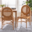 Pemberly Row Natural Rattan Dining Chair Set of 2 with Round Lattice Back