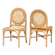 Pemberly Row Natural Rattan Dining Chair Set of 2 with Round Lattice Back