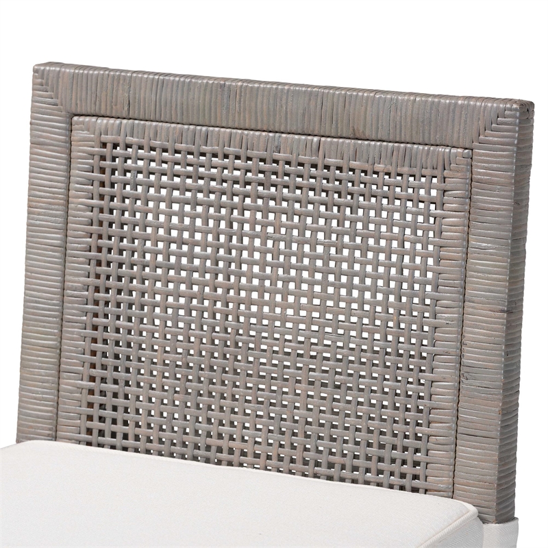 Pemberly Row Grey Rattan Counter Stool with Mahogany Frame and Footrest