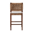 Pemberly Row Brown Seagrass Counter Stool with Mahogany Frame and Footrest
