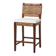 Pemberly Row Brown Seagrass Counter Stool with Mahogany Frame and Footrest