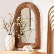 Pemberly Row Natural Rattan Arched Wall Mirror with Woven Pole Frame