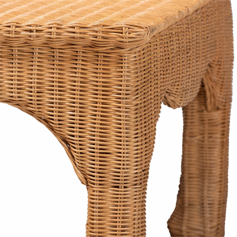 Pemberly Row Natural Rattan Ming-Style Coffee Table with Flared Edges
