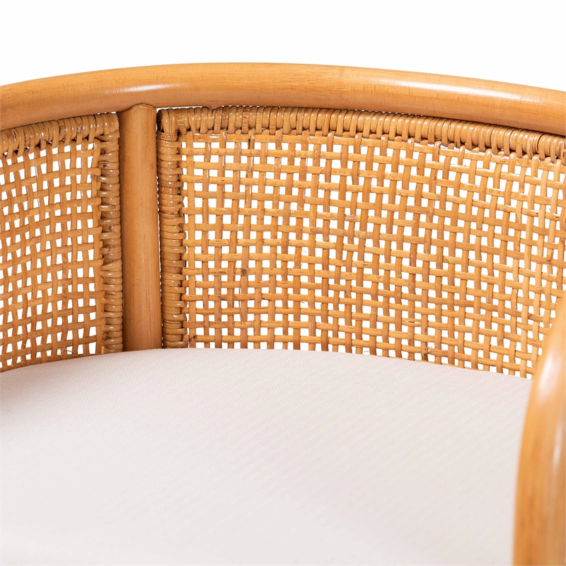 Pemberly Row Natural Rattan Counter Stool with Woven Backrest and Cushion