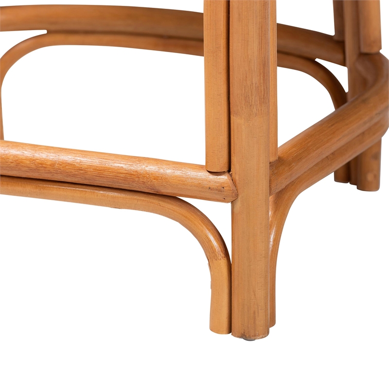 Pemberly Row Natural Rattan Counter Stool with Woven Backrest and Cushion