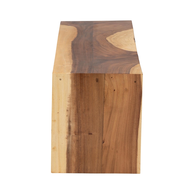 Pemberly Row Hand-Carved Solid Suar Wood Accent Bench with Sleek Profile
