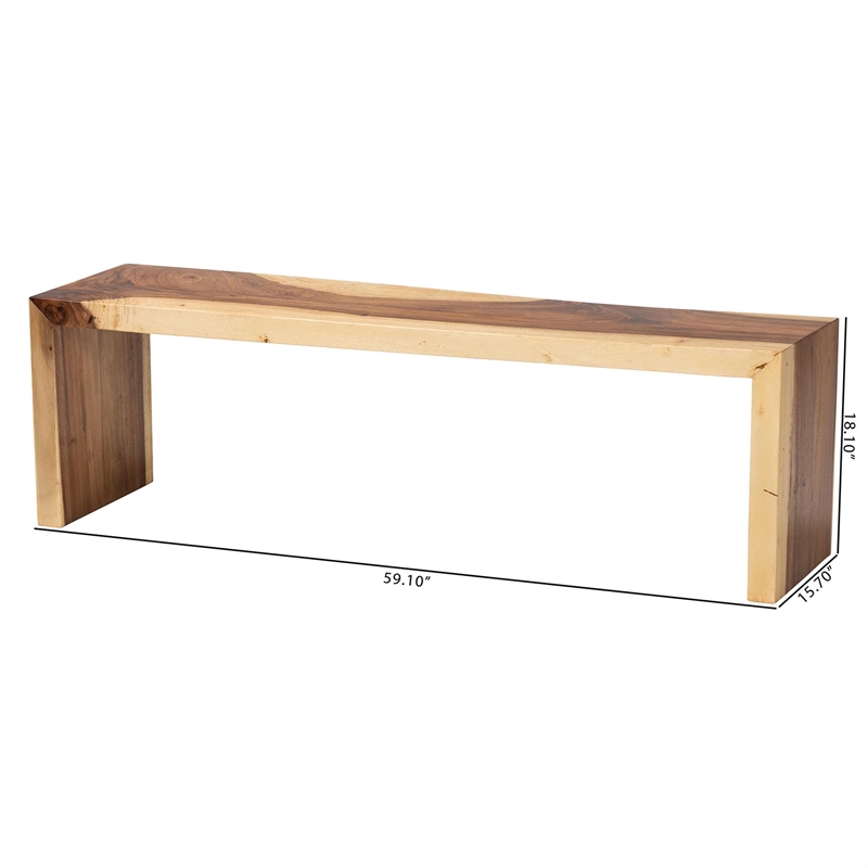 Pemberly Row Hand-Carved Solid Suar Wood Accent Bench with Sleek Profile