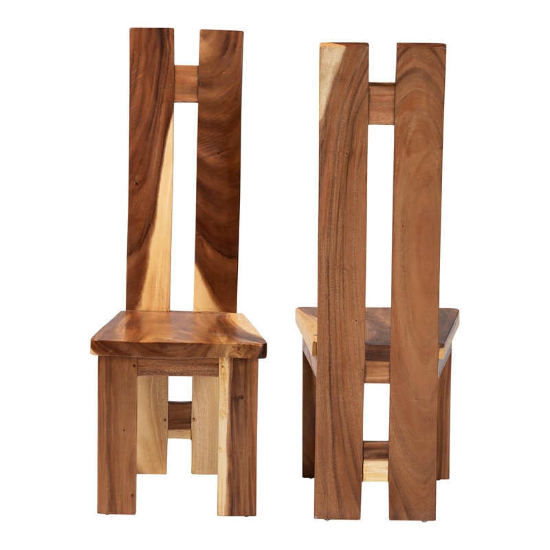 Pemberly Row Solid Suar Wood Dining Chair Set of 2 with Split Back Design