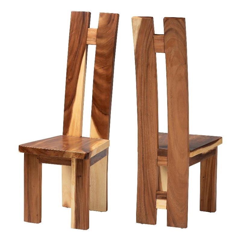 Pemberly Row Solid Suar Wood Dining Chair Set of 2 with Split Back Design