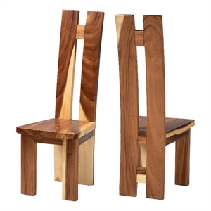 Pemberly Row Solid Suar Wood Dining Chair Set of 2 with Split Back Design