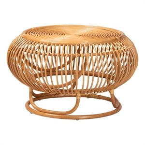 Pemberly Row Natural Rattan Round Lantern-Shaped Coffee Table