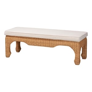 Pemberly Row Natural Rattan Ming-Style Accent Bench with Removable Cushion
