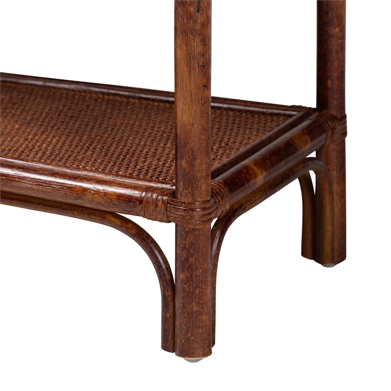 Pemberly Row Tortoise Finish Rattan Console Table with Open Shelf