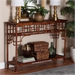 Pemberly Row Tortoise Finish Rattan Console Table with Open Shelf