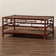 Pemberly Row Tortoise Finish Rattan Coffee Table with Open Shelf