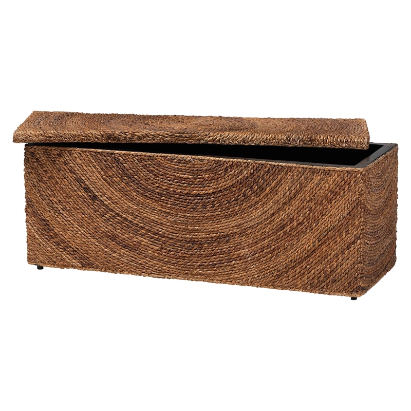 Pemberly Row Handwoven Seagrass Storage Bench with Spiral Design and Lid