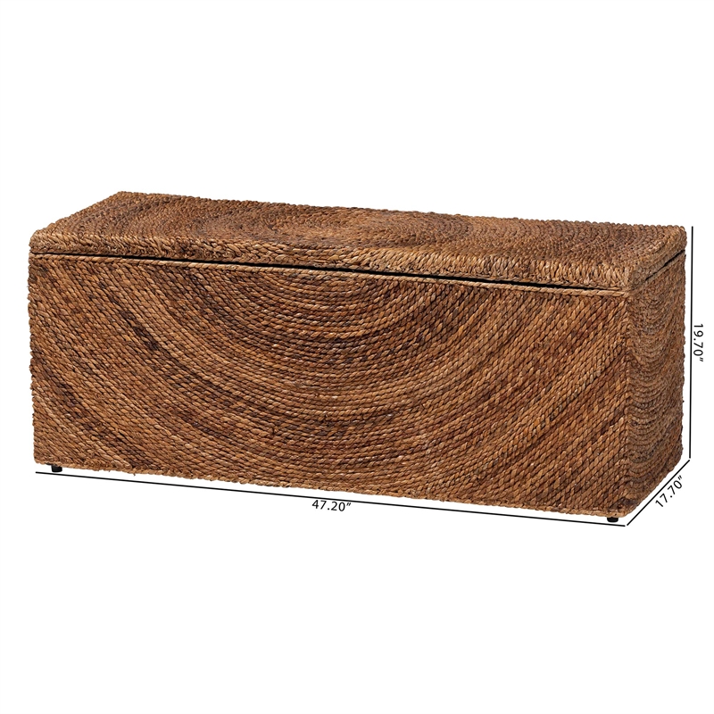 Pemberly Row Handwoven Seagrass Storage Bench with Spiral Design and Lid