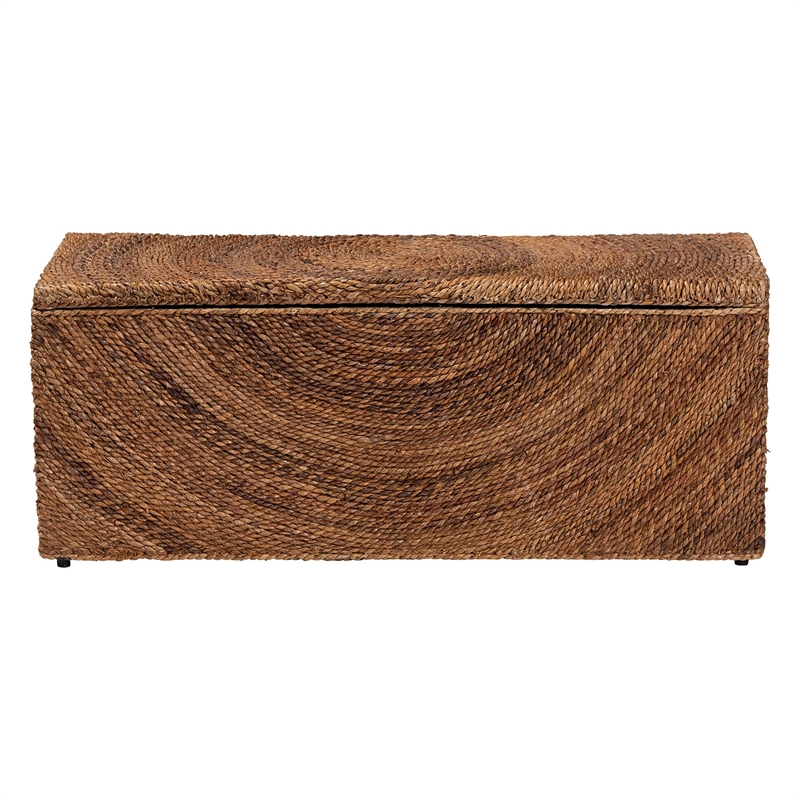 Pemberly Row Handwoven Seagrass Storage Bench with Spiral Design and Lid