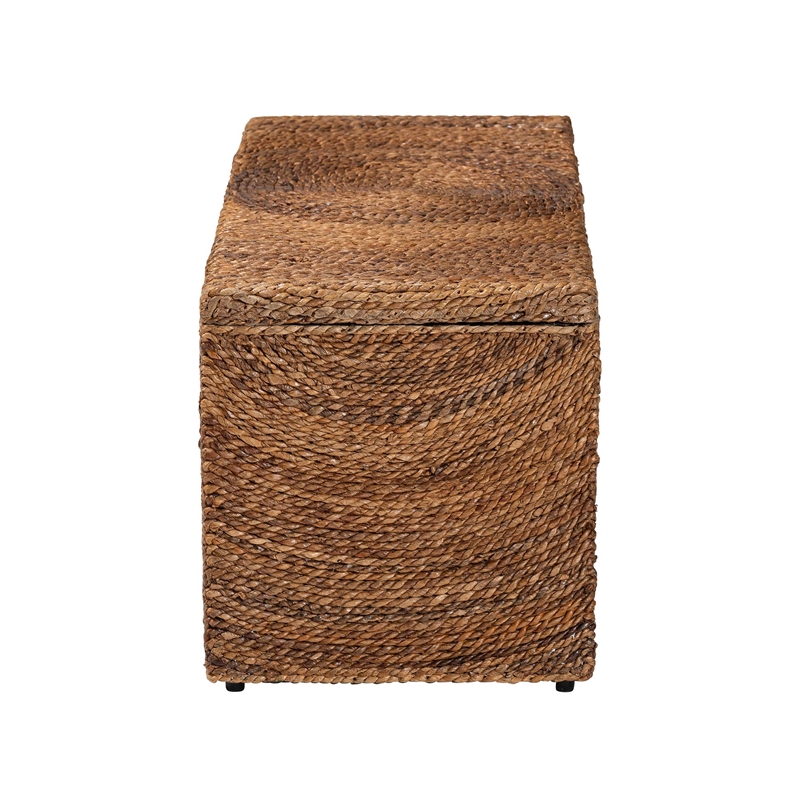 Pemberly Row Handwoven Seagrass Storage Bench with Spiral Design and Lid
