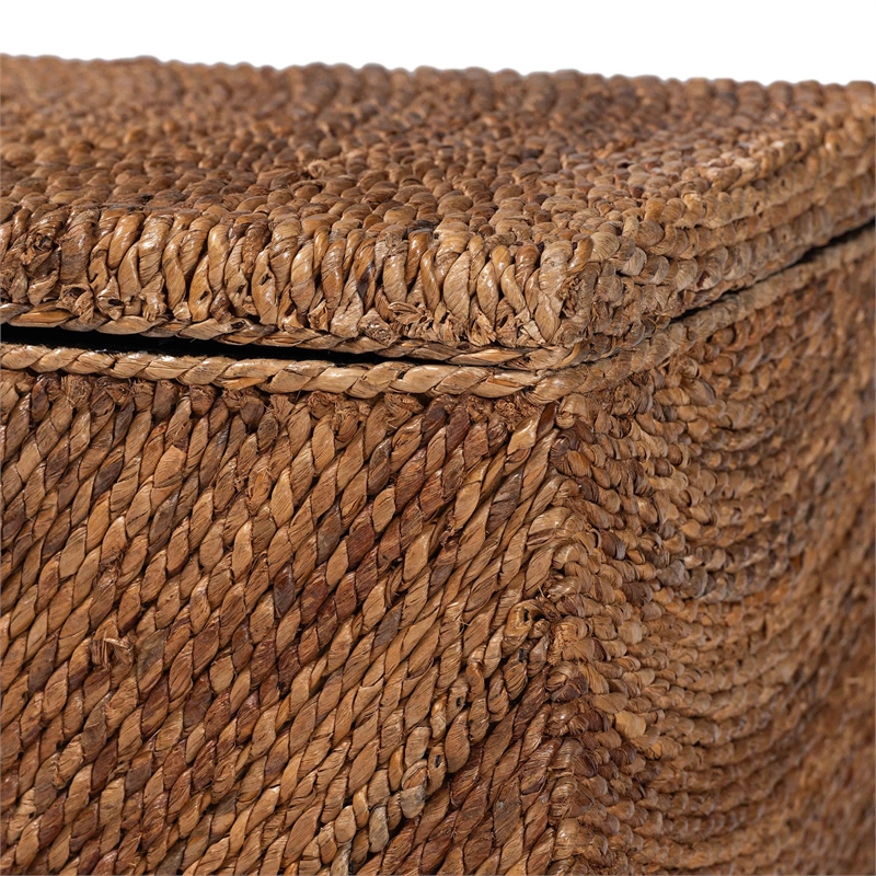 Pemberly Row Handwoven Seagrass Storage Bench with Spiral Design and Lid