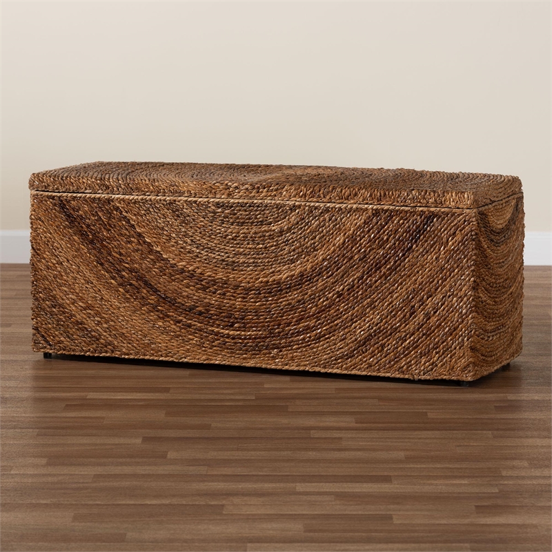 Pemberly Row Handwoven Seagrass Storage Bench with Spiral Design and Lid