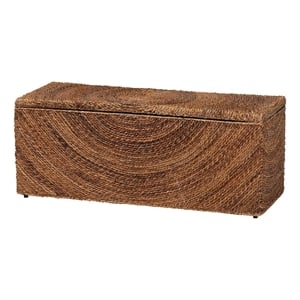 Pemberly Row Handwoven Seagrass Storage Bench with Spiral Design and Lid