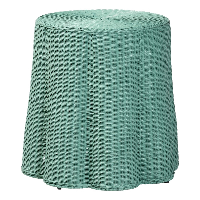 Pemberly Row Natural Rattan Round Scalloped Console Table with Metal Frame