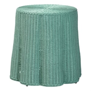 Pemberly Row Natural Rattan Round Scalloped Console Table with Metal Frame