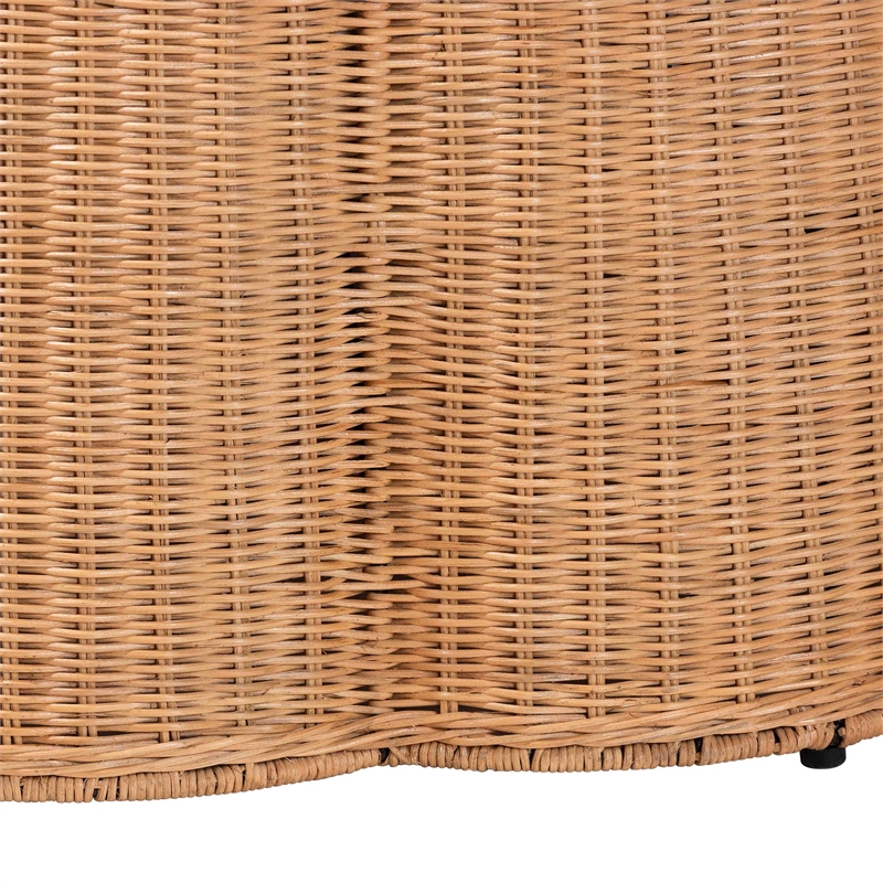 Pemberly Row Round Scalloped Rattan Ottoman with Removable Cushion