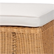 Pemberly Row Rectangular Scalloped Rattan Ottoman with Removable Cushion