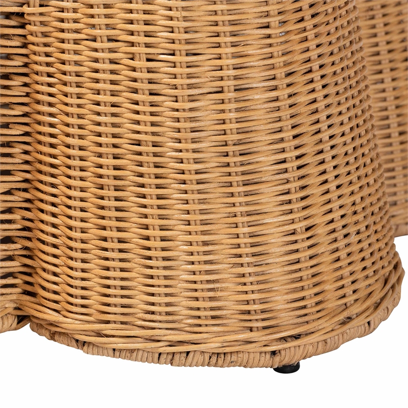 Pemberly Row Rectangular Scalloped Rattan Ottoman with Removable Cushion