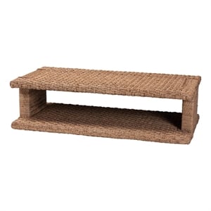 Pemberly Row Handwoven Seagrass Coffee Table with Basketweave and Shelf
