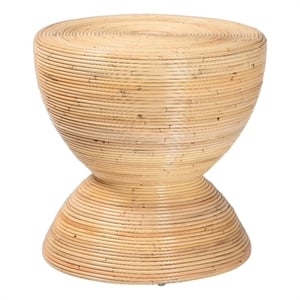 Pemberly Row Laminated Rattan Hourglass Side Table with Round Top
