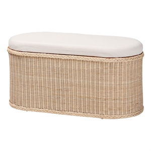 Pemberly Row Braided Rattan Storage Bench with Cushion and Lift-Top Lid