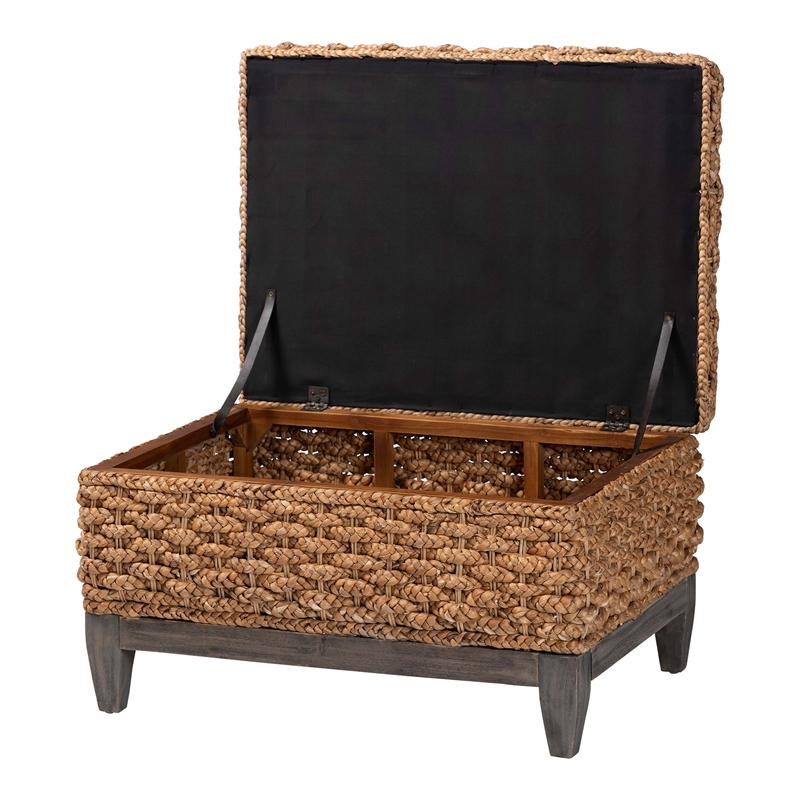 Pemberly Row Seagrass Basketweave Storage Ottoman with Lift-Top and Legs