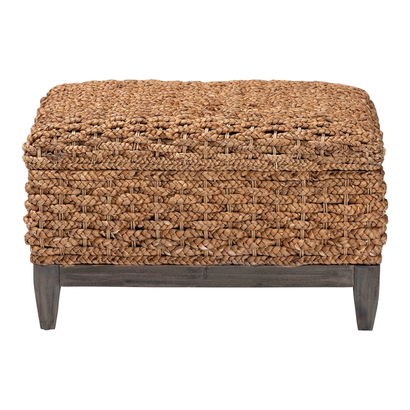 Pemberly Row Seagrass Basketweave Storage Ottoman with Lift-Top and Legs