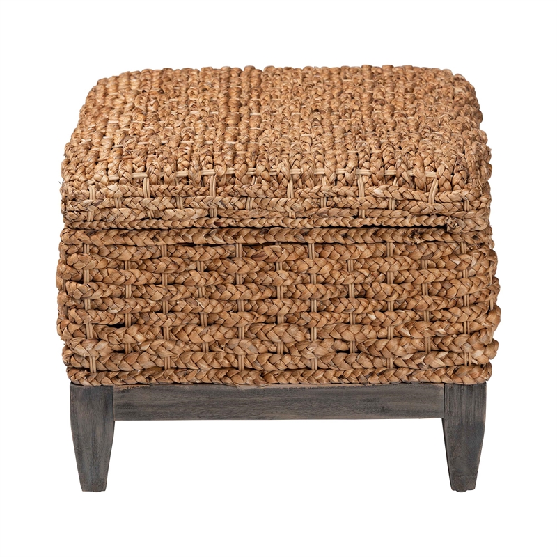 Pemberly Row Seagrass Basketweave Storage Ottoman with Lift-Top and Legs