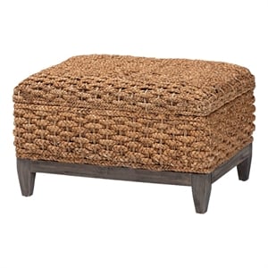 Pemberly Row Seagrass Basketweave Storage Ottoman with Lift-Top and Legs